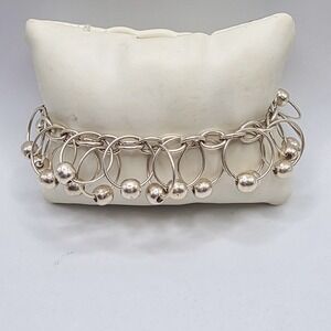 Vintage Sterling Silver 925 Charm Cha Cha Drop Dangle 7" Womens Bracelet 32g